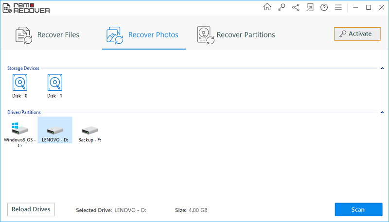 Recover Data from Lexar Flash Drive - Main Window